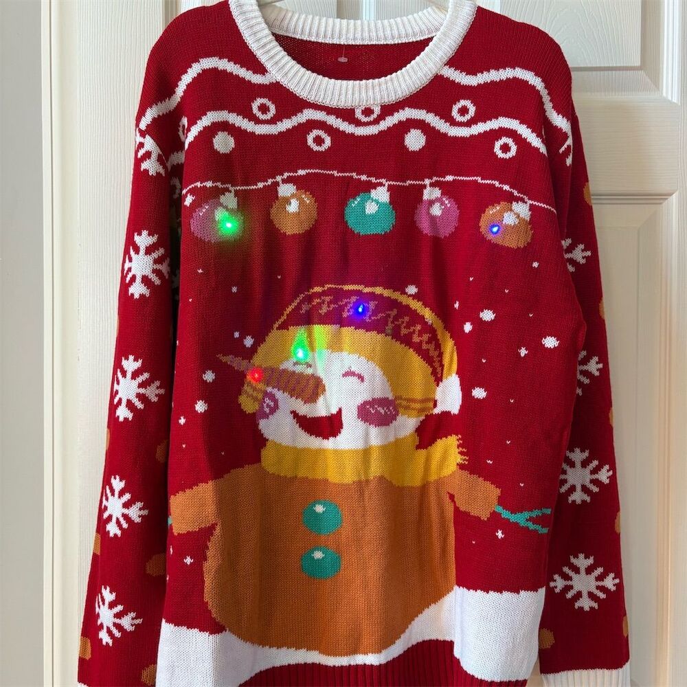 Ugly sweater Light-Up Snowman Design Red Holiday SIze XL